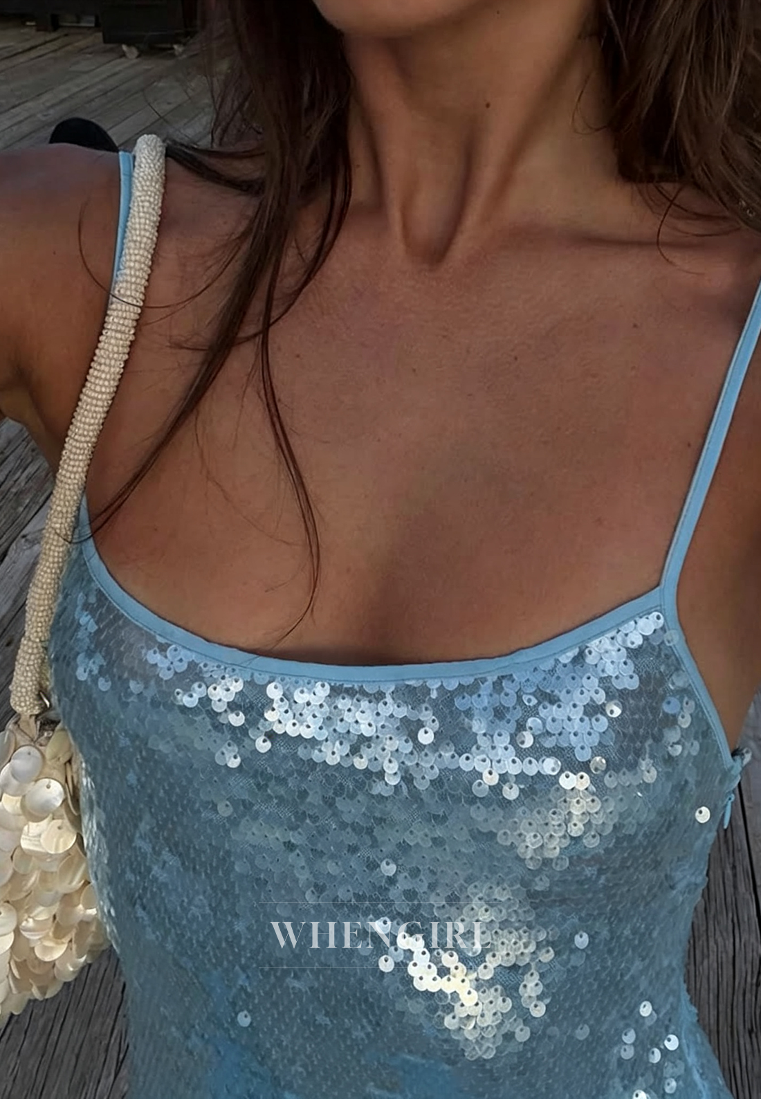 Sequin Scoop Neck Spaghetti Strap Mini Dress