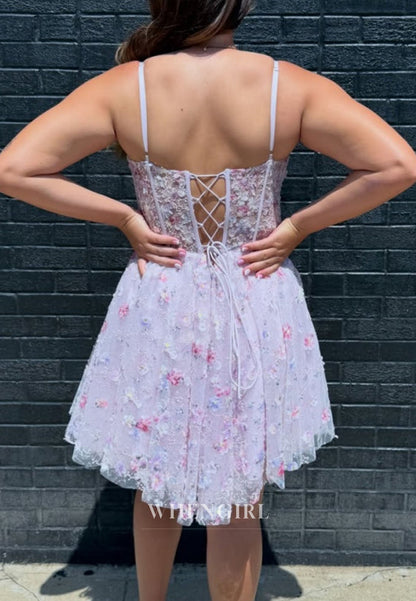 Floral Corset Mini Dress with Sheer Boned Bodice