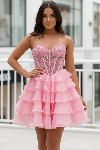 Strapless Corset Tiered Ruffle Mini Dress