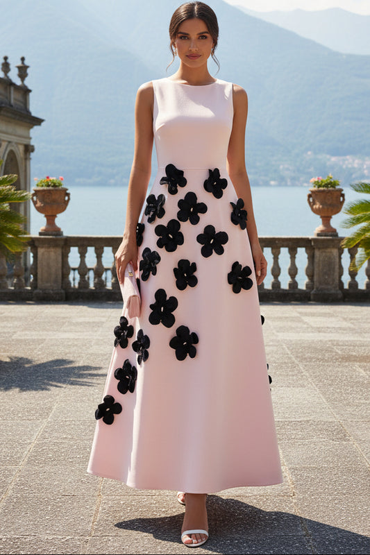 Sleeveless 3D Floral Applique A-Line Maxi Dress
