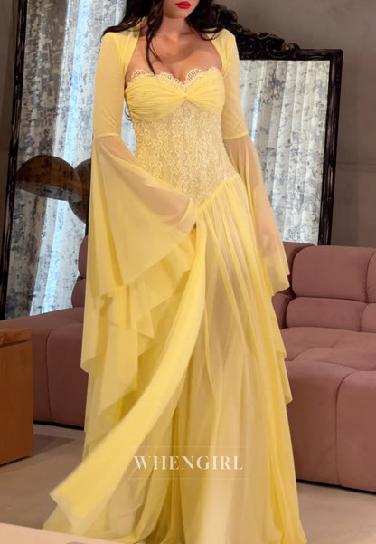 Romantic Sweetheart Corset Gown with Bell Sleeves