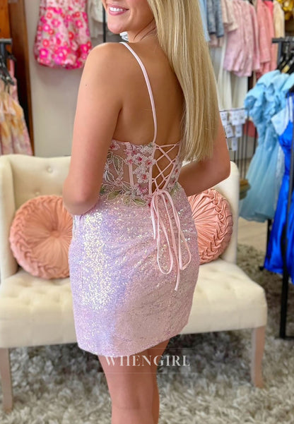 Floral Beaded Corset Sequin Mini Dress