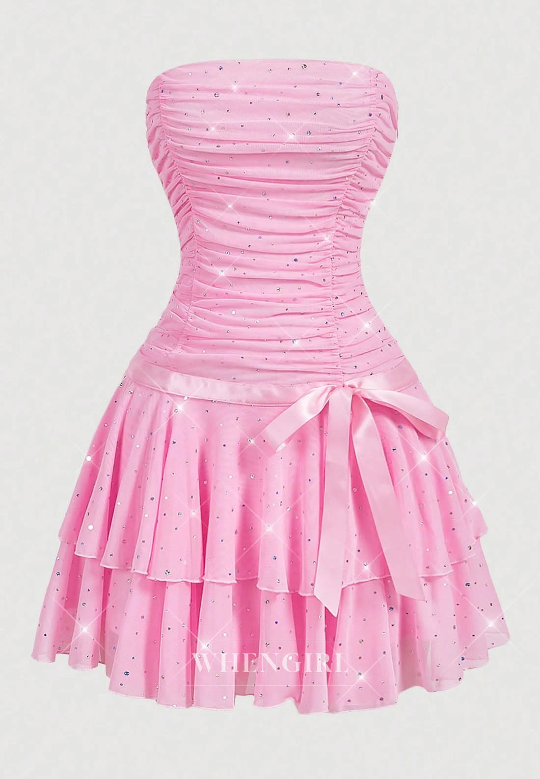 Strapless Ruched Mesh Tiered Mini Party Dress