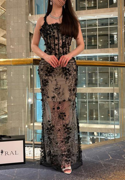 3D Floral Lace Corset Floor-Length Gown
