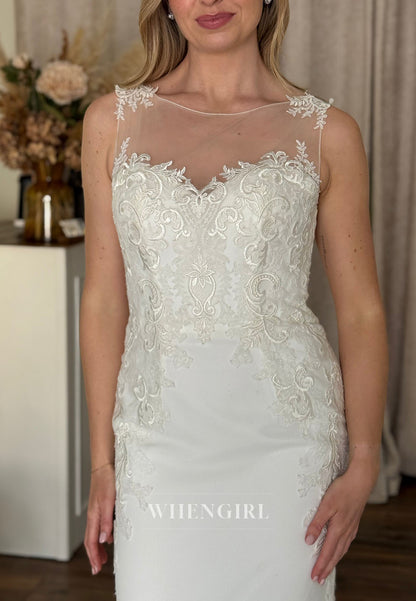 Lace Applique Illusion Mermaid Wedding Dress