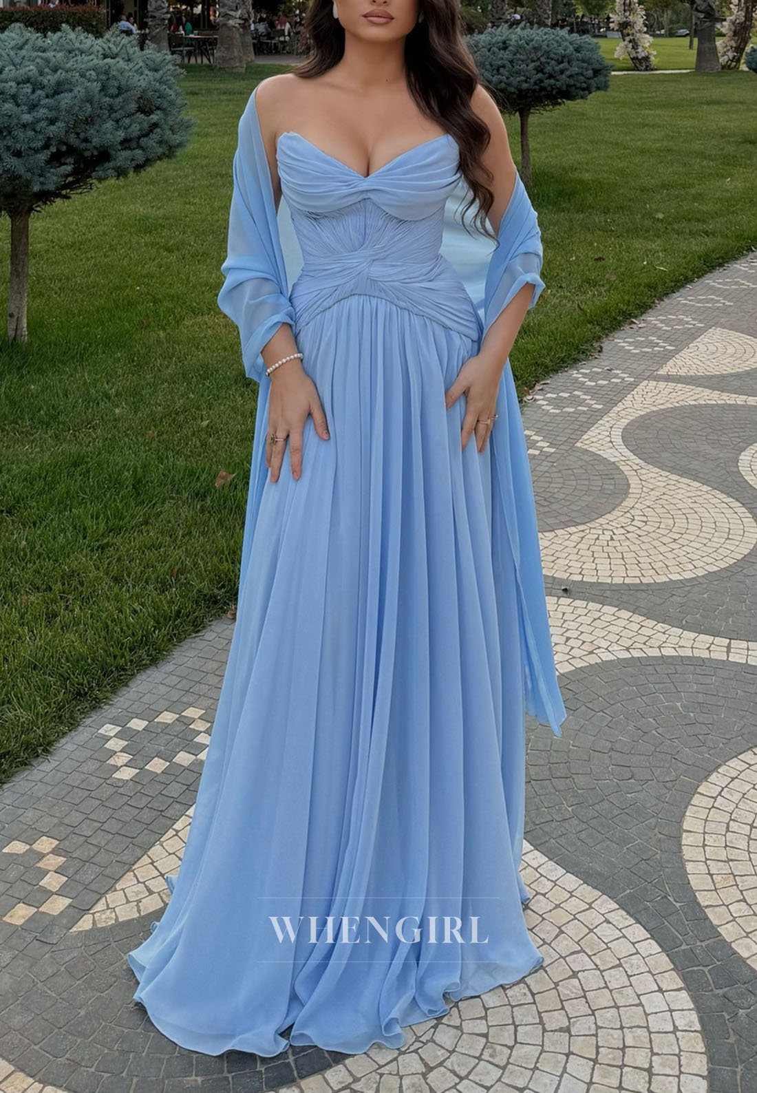 Strapless Sweetheart Pleated Corset Chiffon Gown