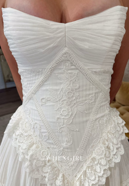 Strapless Basque Waist Pleated Wedding Dress