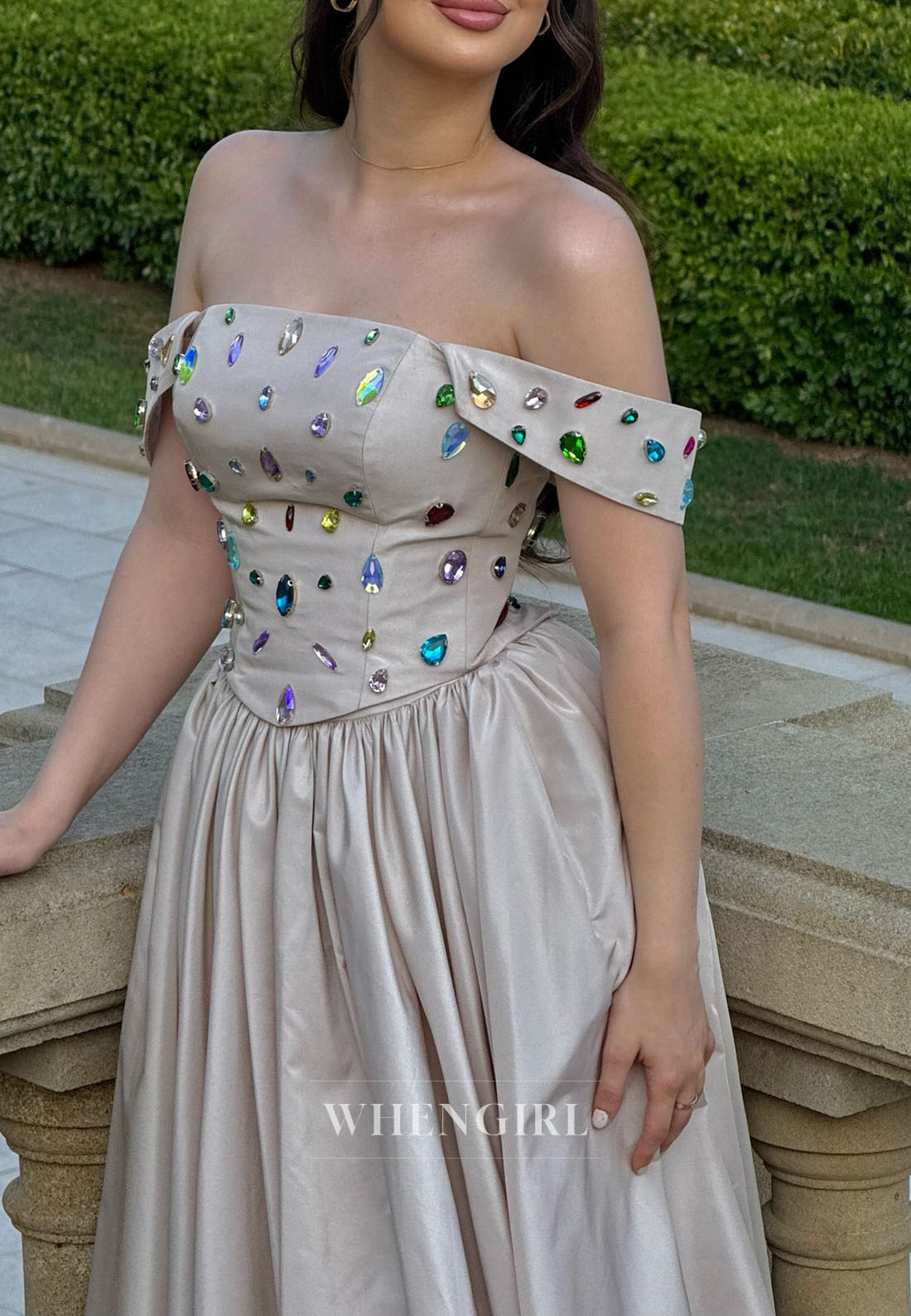 Off-the-Shoulder Gemstone Corset Ball Gown