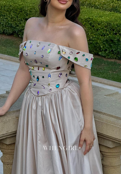 Off-the-Shoulder Gemstone Corset Ball Gown