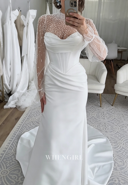 Pearl Illusion Corset Wedding Dress with Train