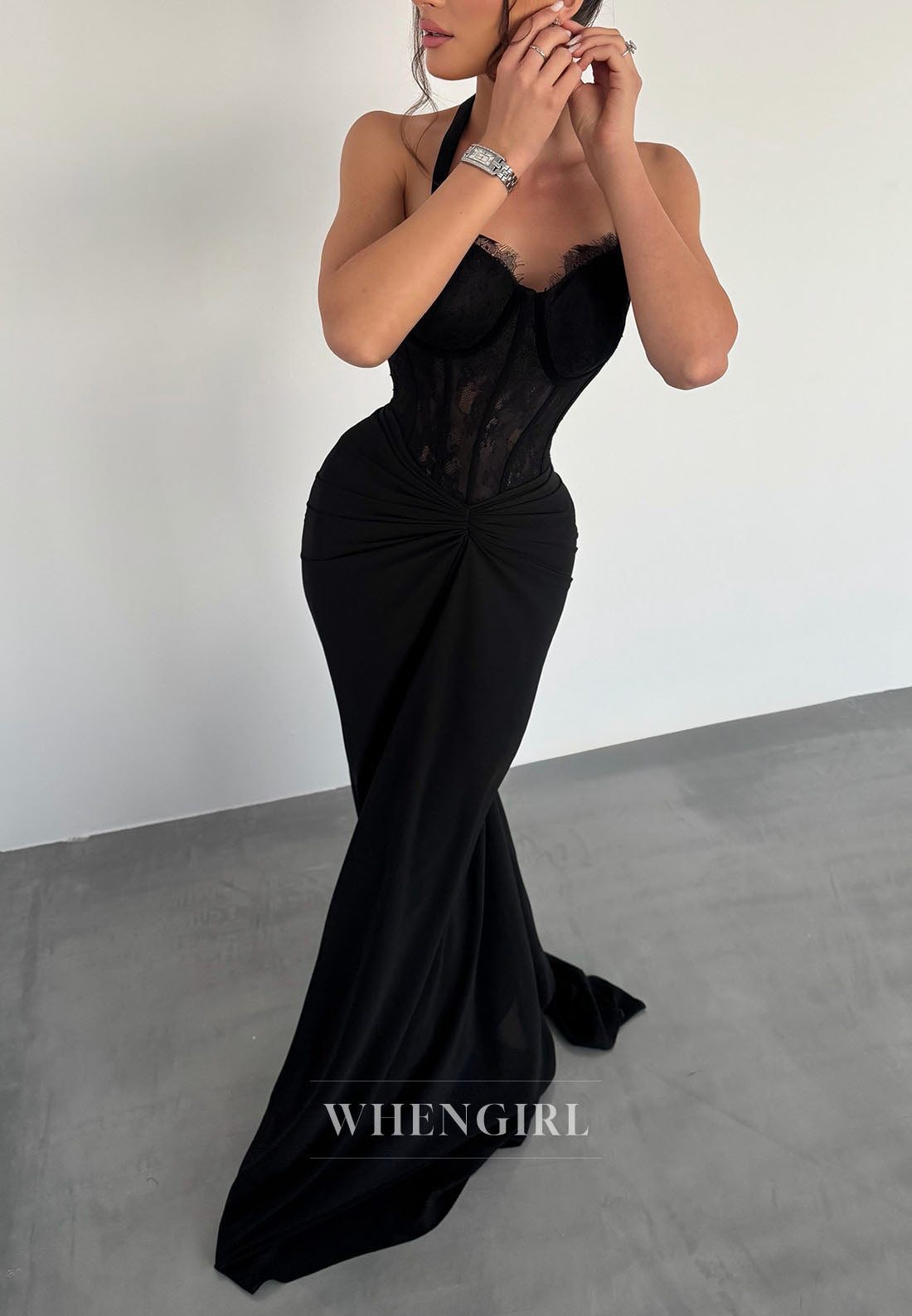 Corset Halter Evening Gown with Train