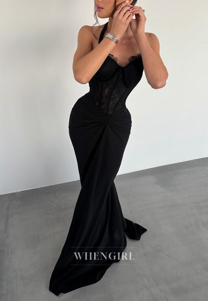 Corset Halter Evening Gown with Train