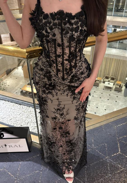 3D Floral Lace Corset Floor-Length Gown
