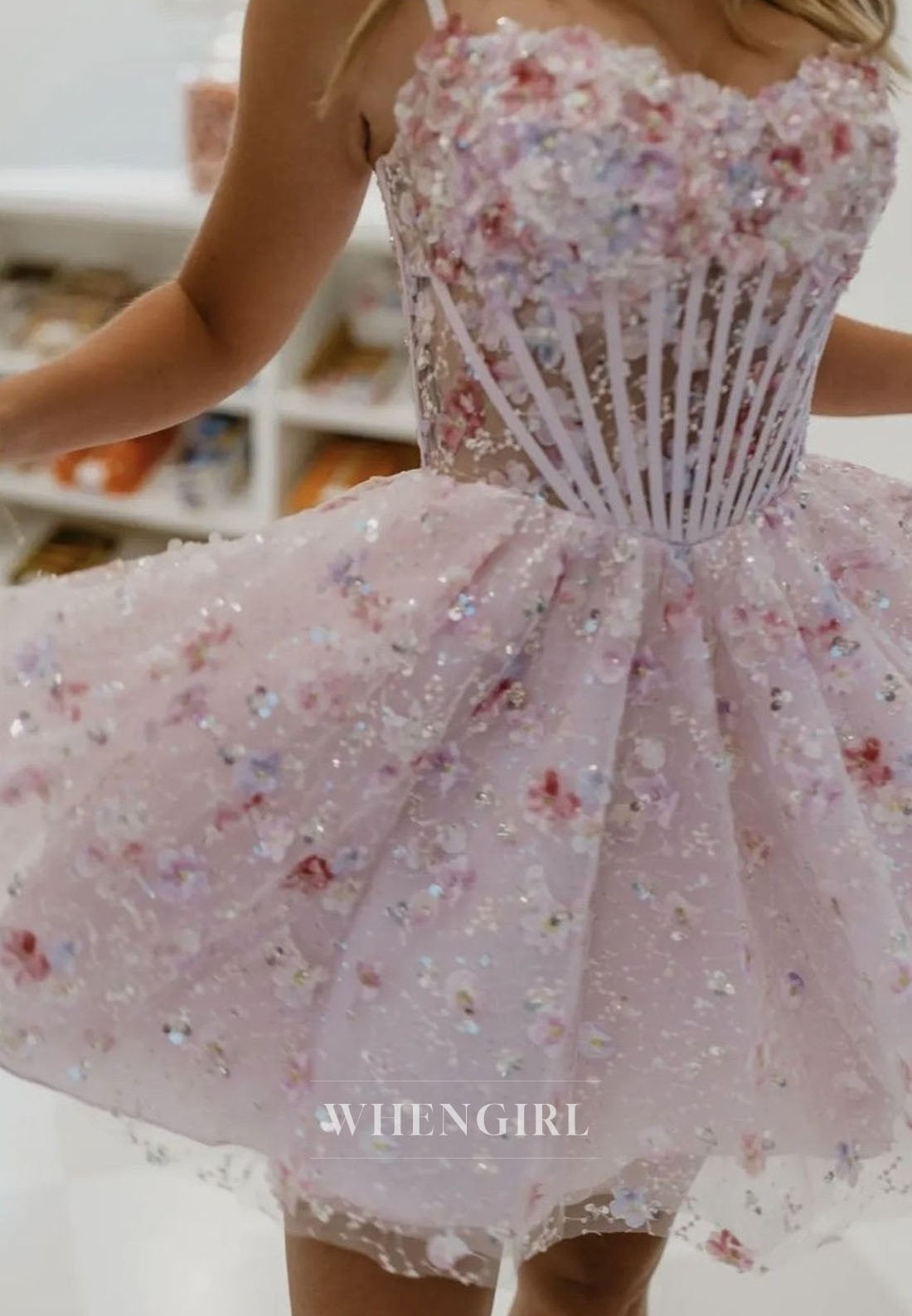 Floral Corset Mini Dress with Sheer Boned Bodice