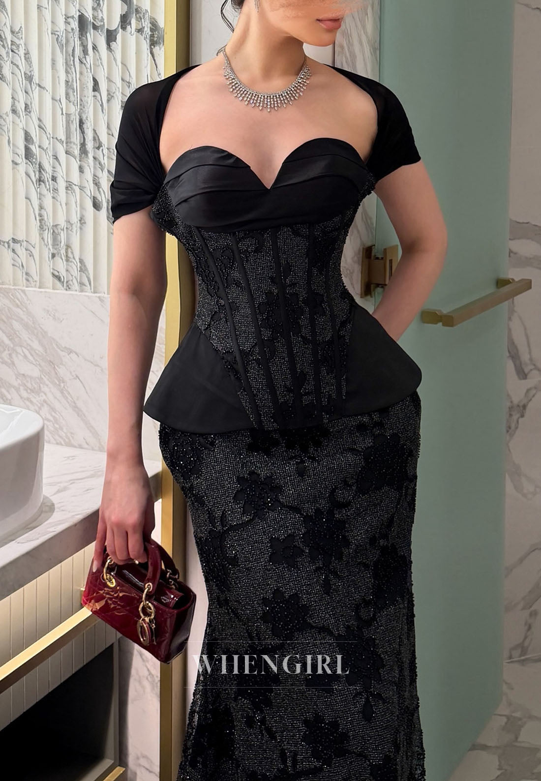 Corset Peplum Mermaid Gown with Floral Lace