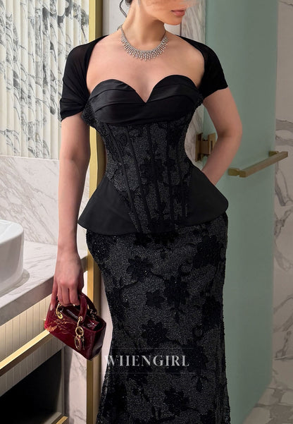 Corset Peplum Mermaid Gown with Floral Lace