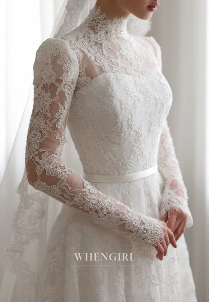 High Neck Lace A-Line Wedding Dress