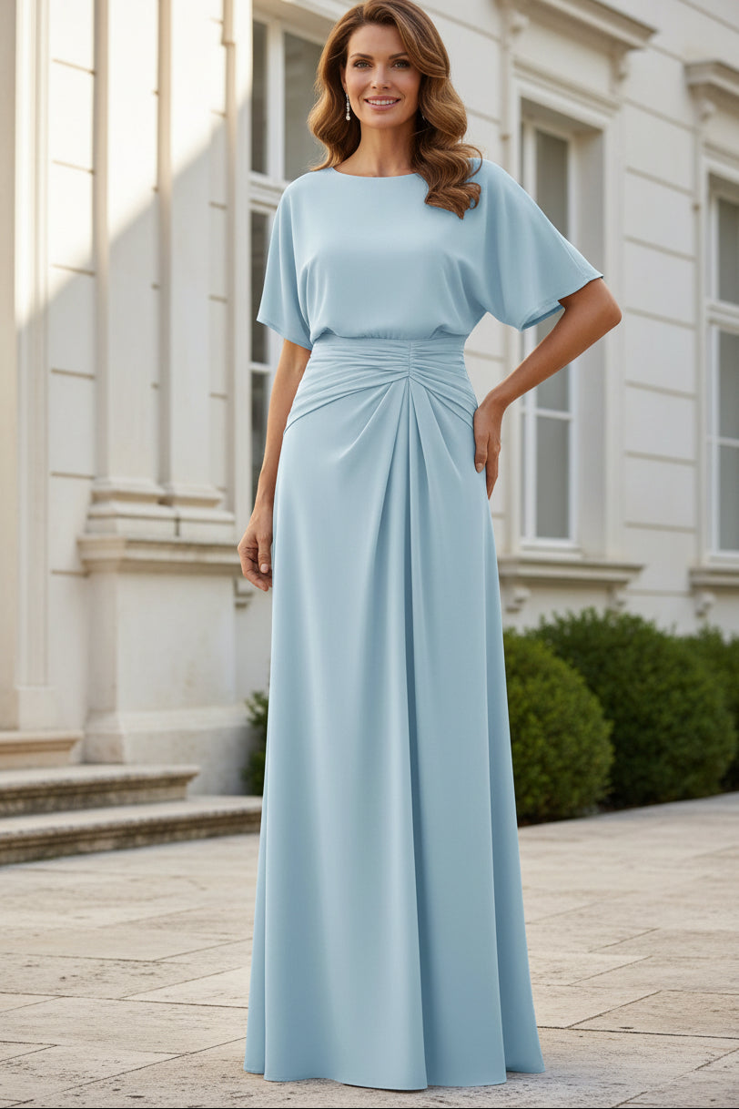 Flutter Sleeve A-Line Gown with Side Draping