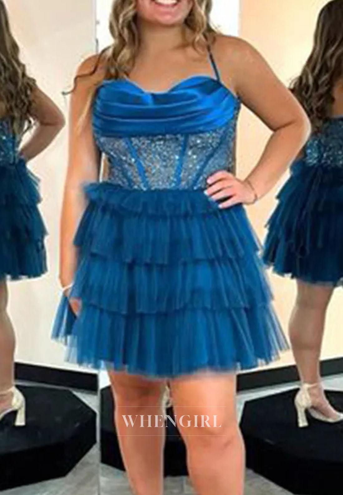 Sequin Corset Tiered Tulle Mini Homecoming Dress
