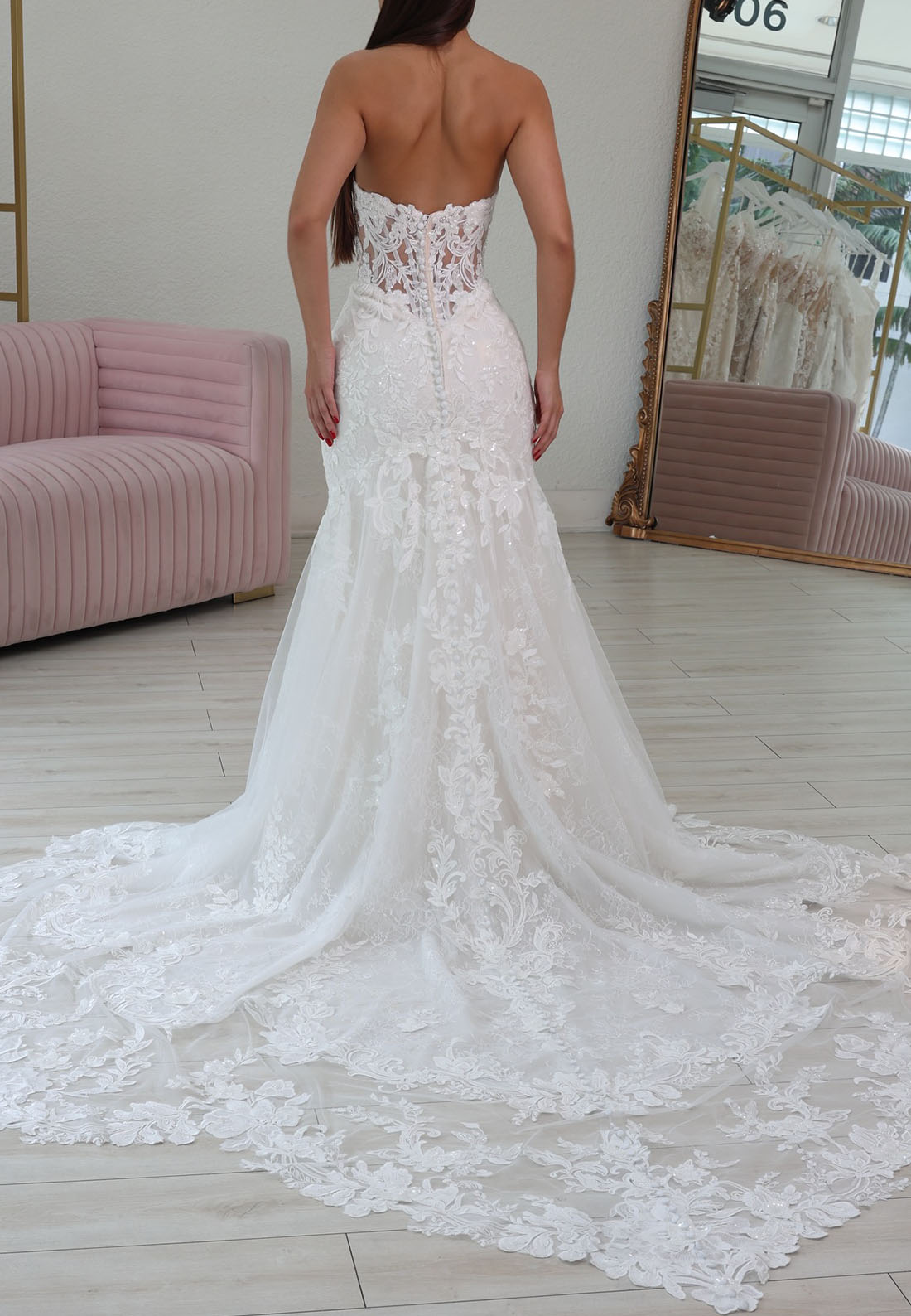 Strapless Lace Mermaid Wedding Dress with Train