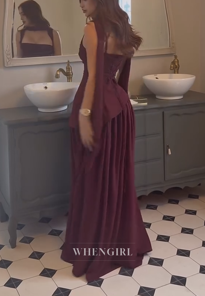 Asymmetrical Corset Pleated A-Line Evening Gown