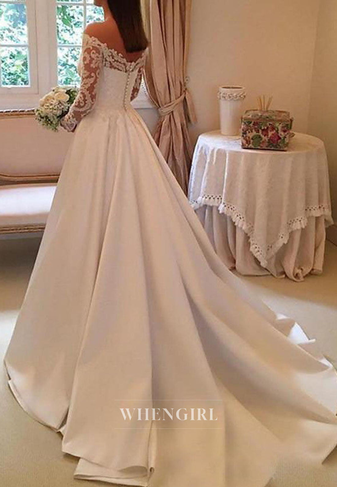 Off-the-Shoulder Lace Applique A-Line Wedding Dress