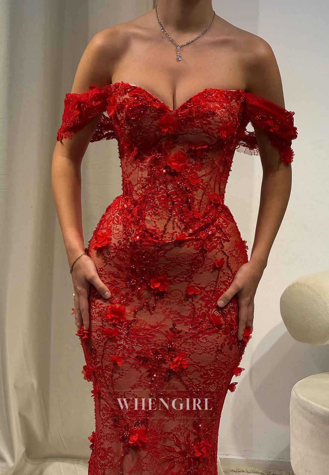 3D Floral Lace Mermaid Gown with Train