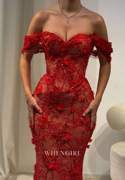 3D Floral Lace Mermaid Gown with Train