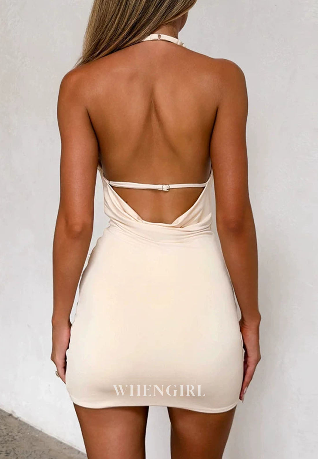 Cowl Neck Ruched Mini Dress with Sequin Waist