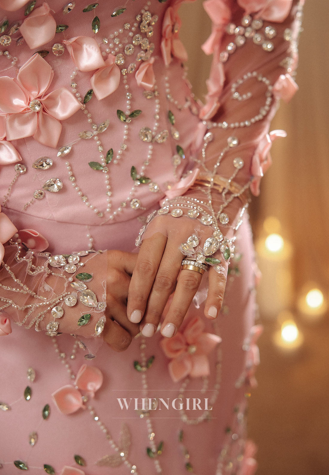 3D Floral Applique Illusion Mermaid Evening Gown