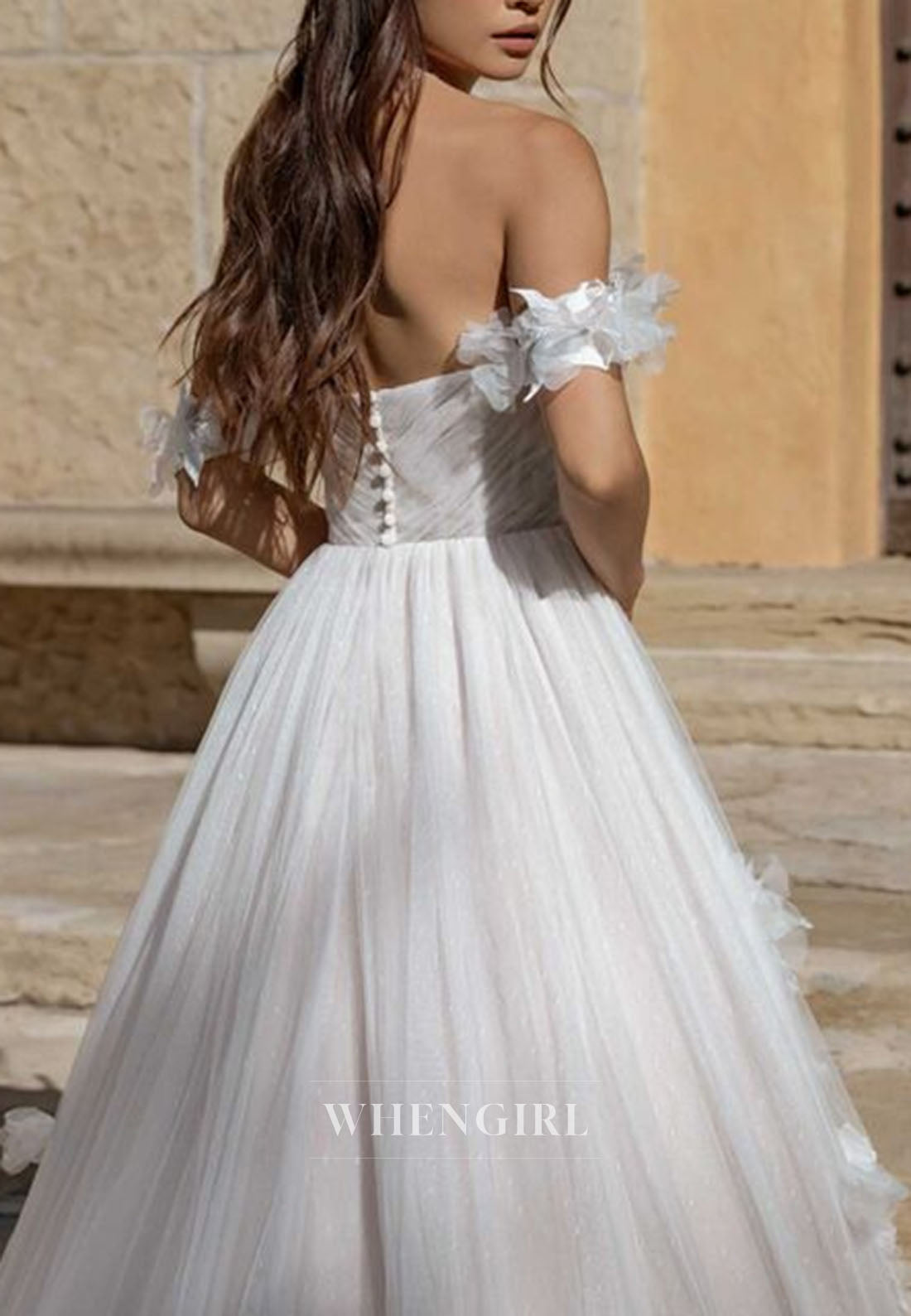 3D Floral Off-the-Shoulder Tulle Ball Gown