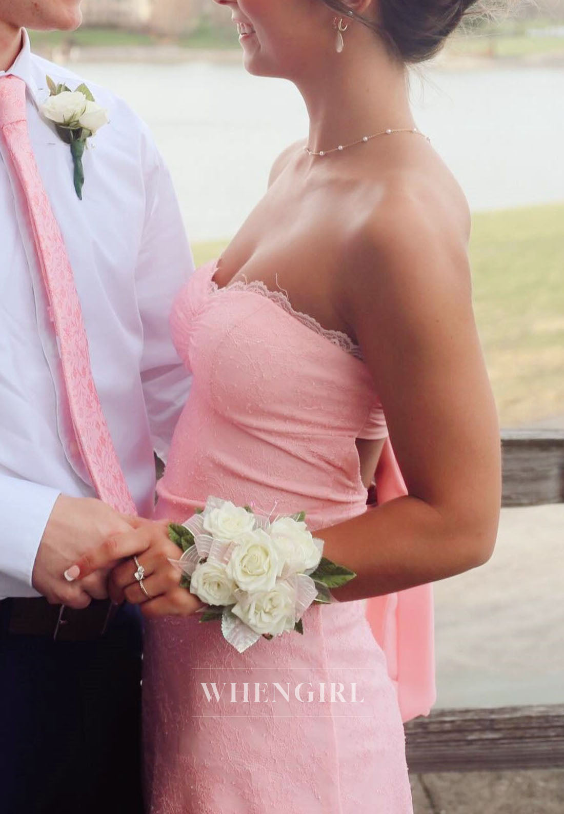 Strapless Lace Mini Dress with Open Back Bow