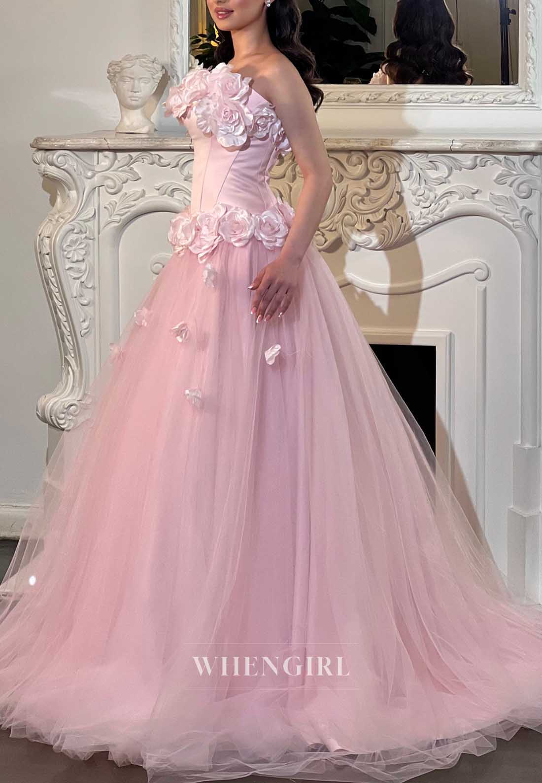 Strapless 3D Floral Corset Tulle Ball Gown