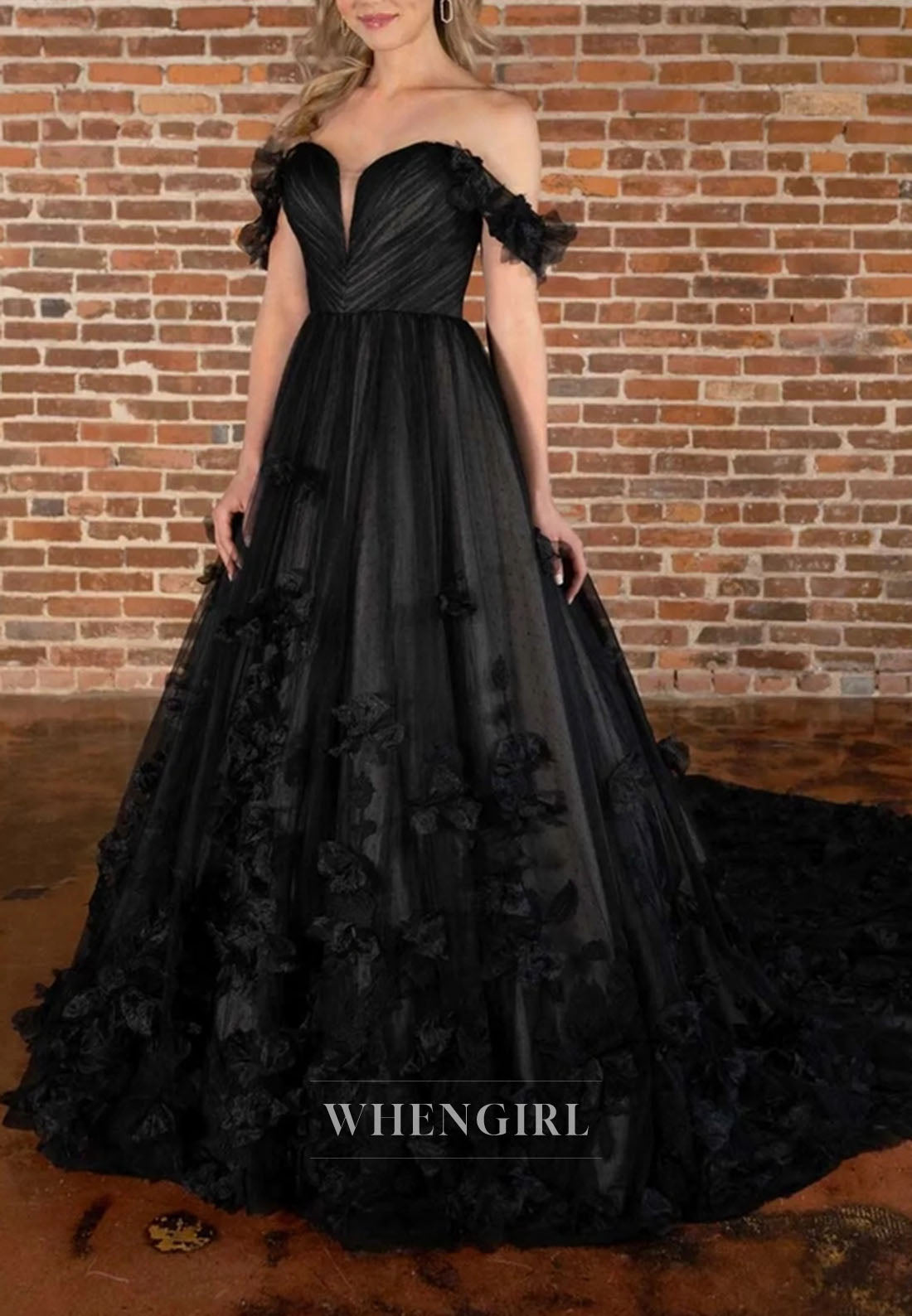 3D Floral Off-the-Shoulder Tulle Ball Gown