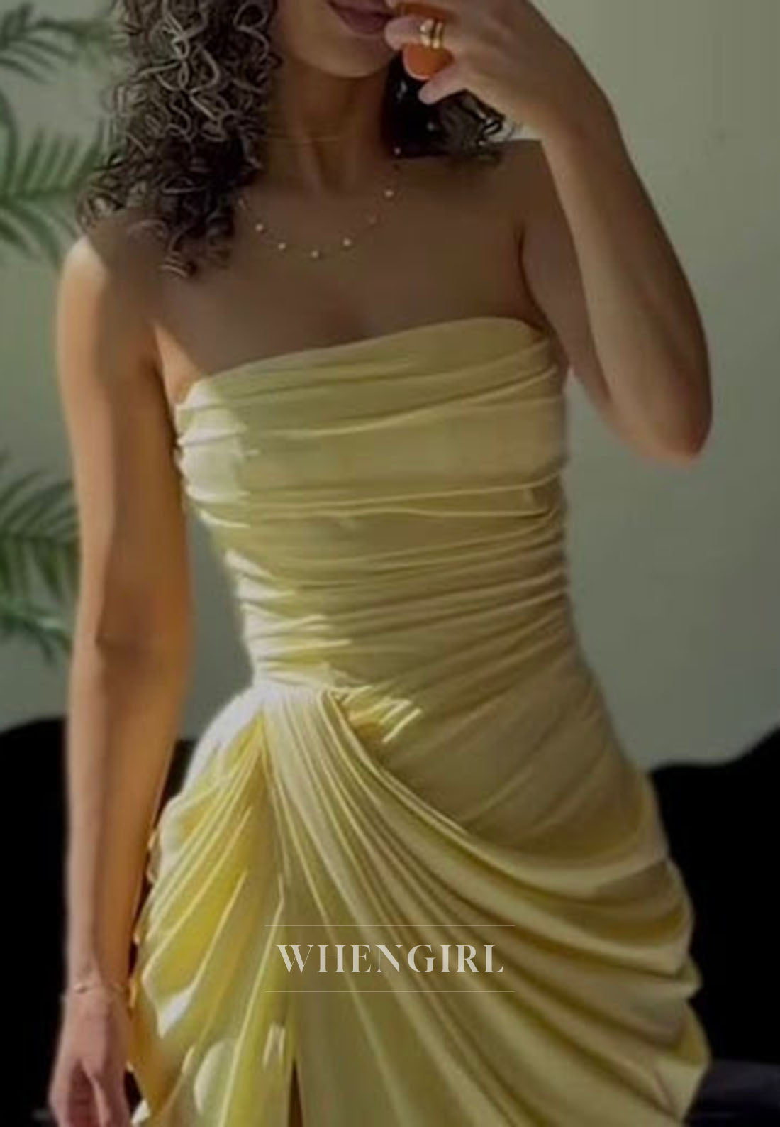 Strapless Ruched Maxi Dress with High Slit