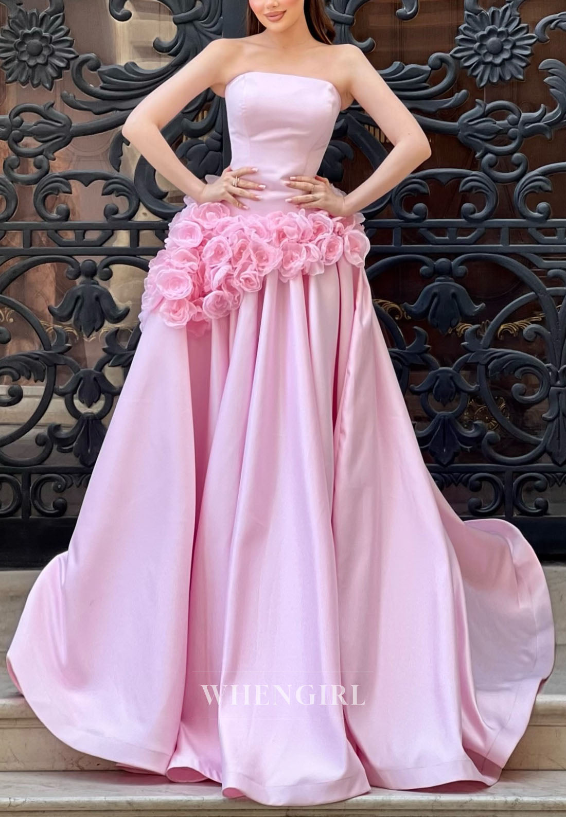 A-Line Gown with 3D Floral Waist Detail