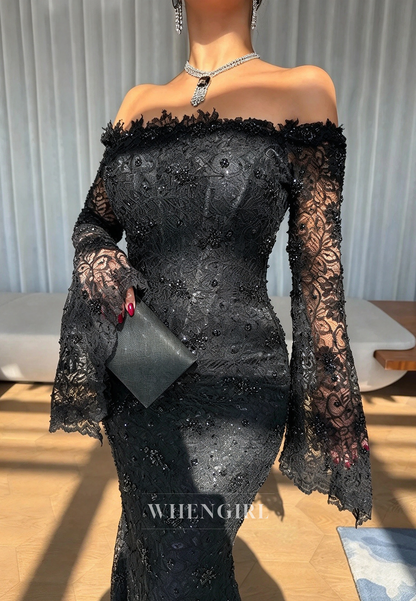 Lace Off-the-Shoulder Bell Sleeve Mermaid Gown