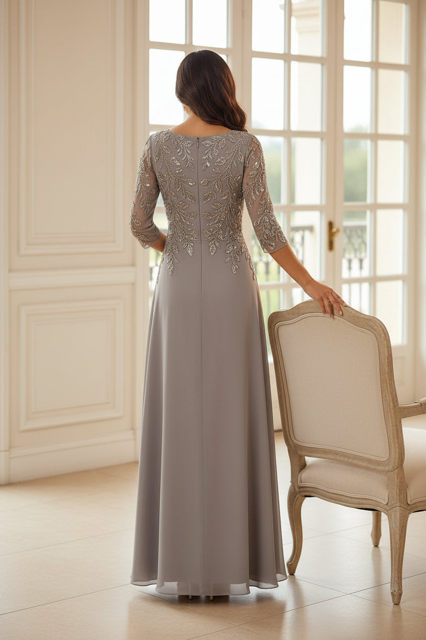Embroidered Illusion A-Line Evening Gown