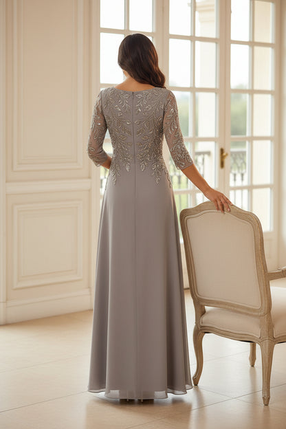 Embroidered Illusion A-Line Evening Gown