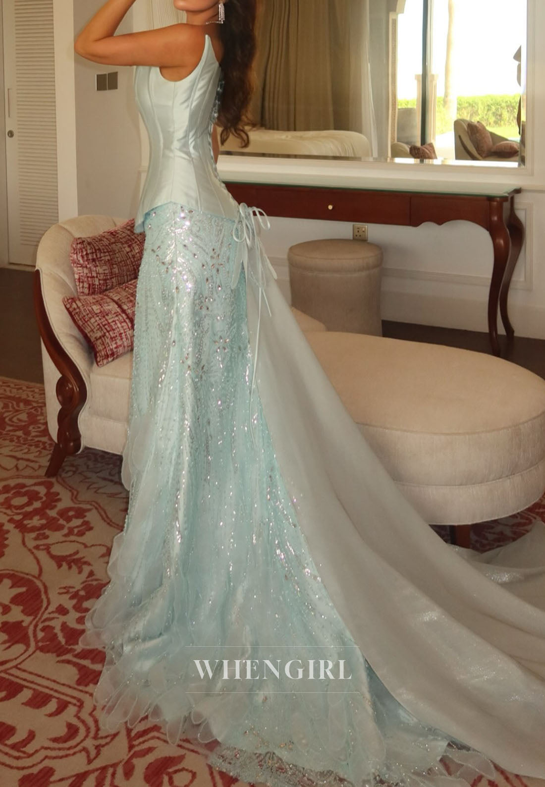 Corset Evening Gown with Beaded Skirt and Train
