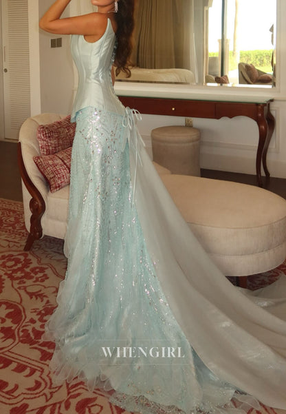 Corset Evening Gown with Beaded Skirt and Train