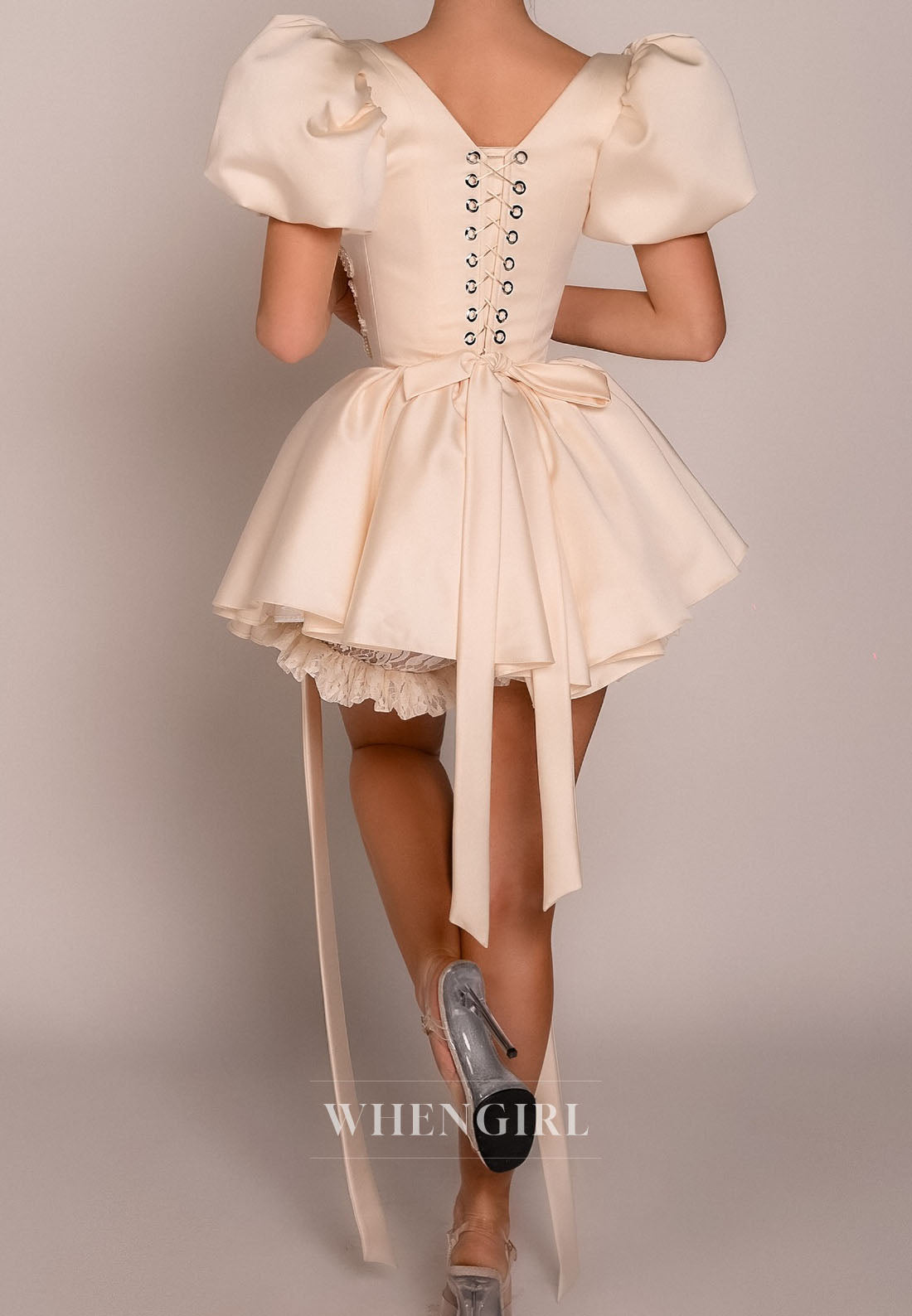 Embroidered Corset Mini Dress with Puff Sleeves
