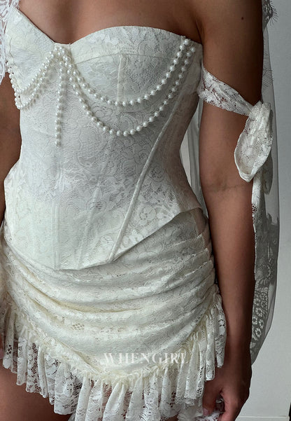 Lace Corset Mini Dress with Faux Pearls