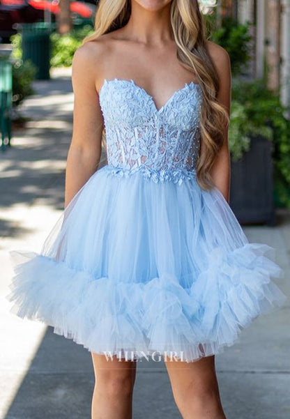 Strapless Sweetheart Corset Tulle Mini Dress
