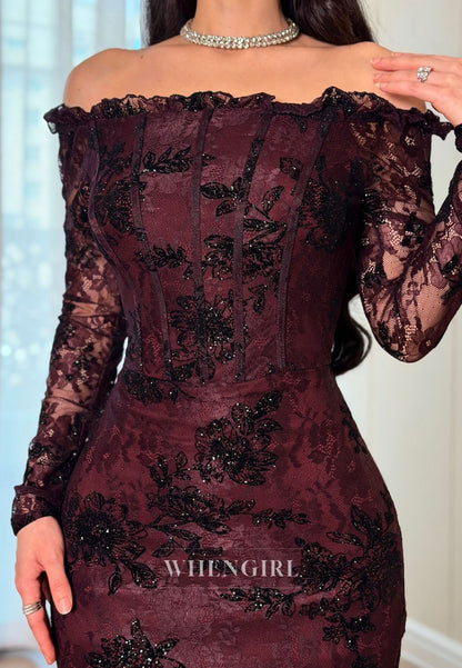 Lace Off-the-Shoulder Long Sleeve Gown