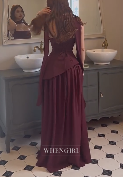 Asymmetrical Corset Pleated A-Line Evening Gown