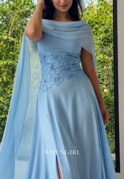 Chiffon A-Line Gown with Sequin Bodice & Cape