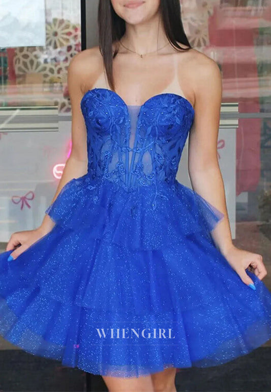 Glitter Tiered Corset A-Line Homecoming Dress