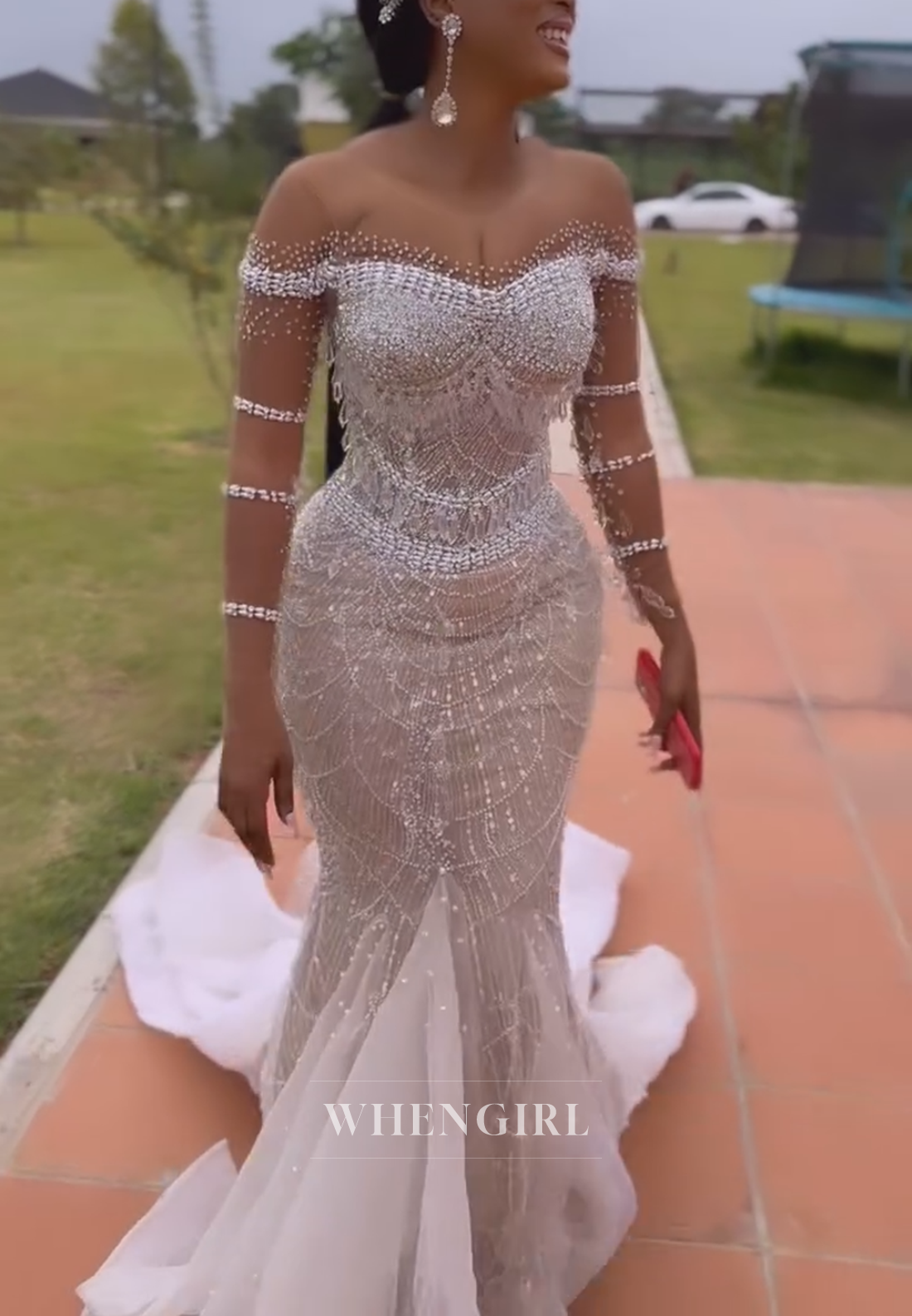 Beaded Mermaid Gown with Off-Shoulder Neckline