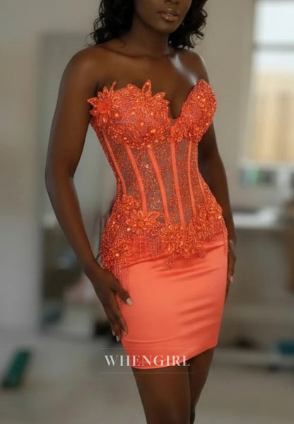 Strapless Beaded Corset Bodycon Mini Dress